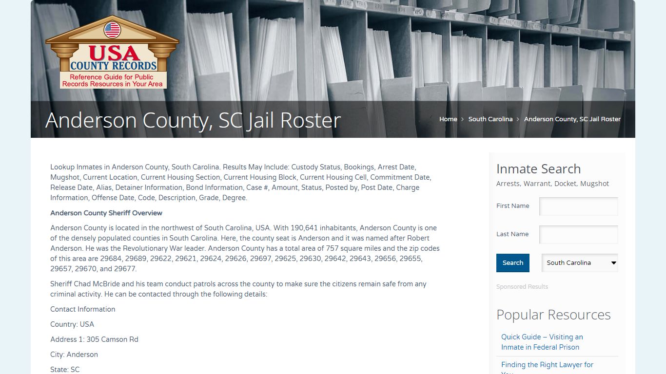 Anderson County, SC Jail Roster | Name Search